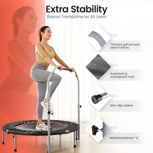 BCAN 40" Foldable Mini Trampoline, Fitness Rebounder with Adjustable Foam Handle, Exercise Trampoline for Adults Indoor/Garden Workout Max Load 330lbs