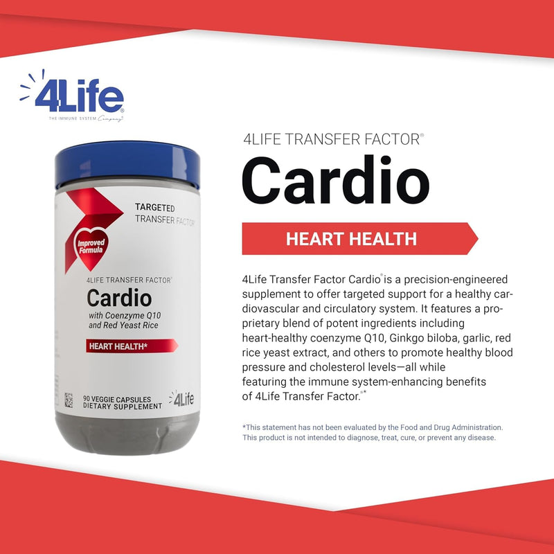 4Life Transfer Factor Cardio - Targeted System Support Dietary Supplement with Ginkgo Biloba, Garlic, Red Yeast Rice, and Resveratrol - 90 Capsules