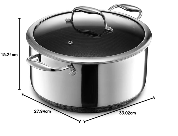 HexClad Hybrid Nonstick 7.5-Litre Stockpot with Tempered Glass Lid, Dishwasher Safe, Induction Ready, Compatible with All Cooktops