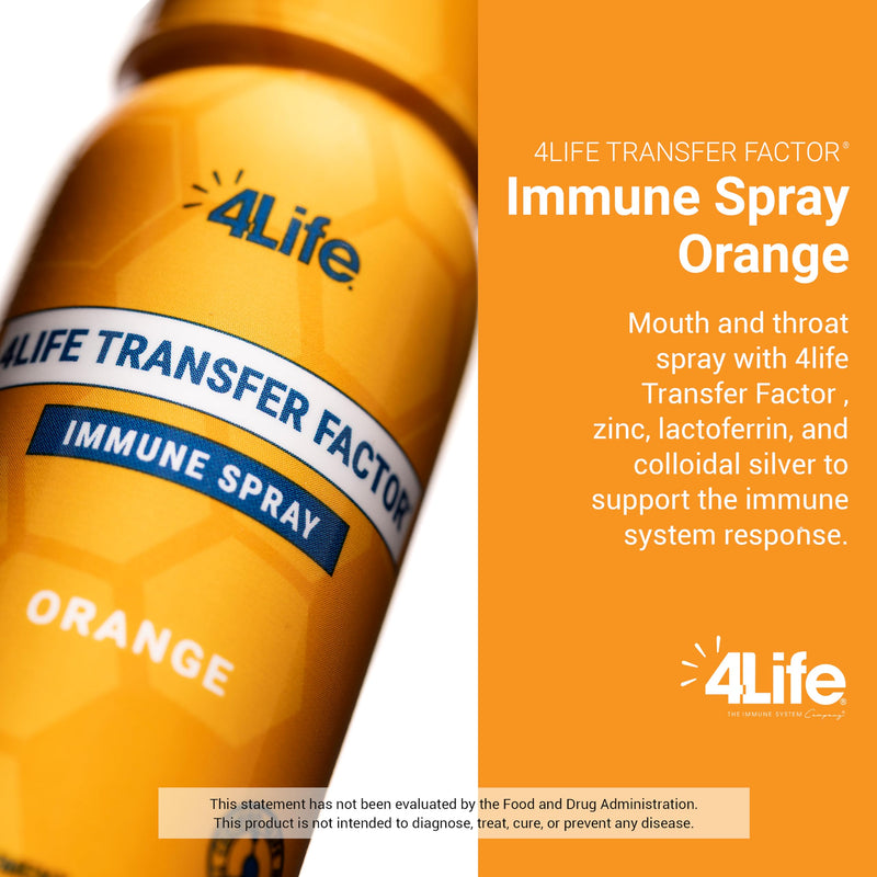 4Life Transfer Factor Immune Spray - Mouth and Throat Immune System Support Spray - Formula with Zinc, Marshmallow Root Extract, and Colloidal Silver - 1.7 Fluid Ounces - Orange Flavor