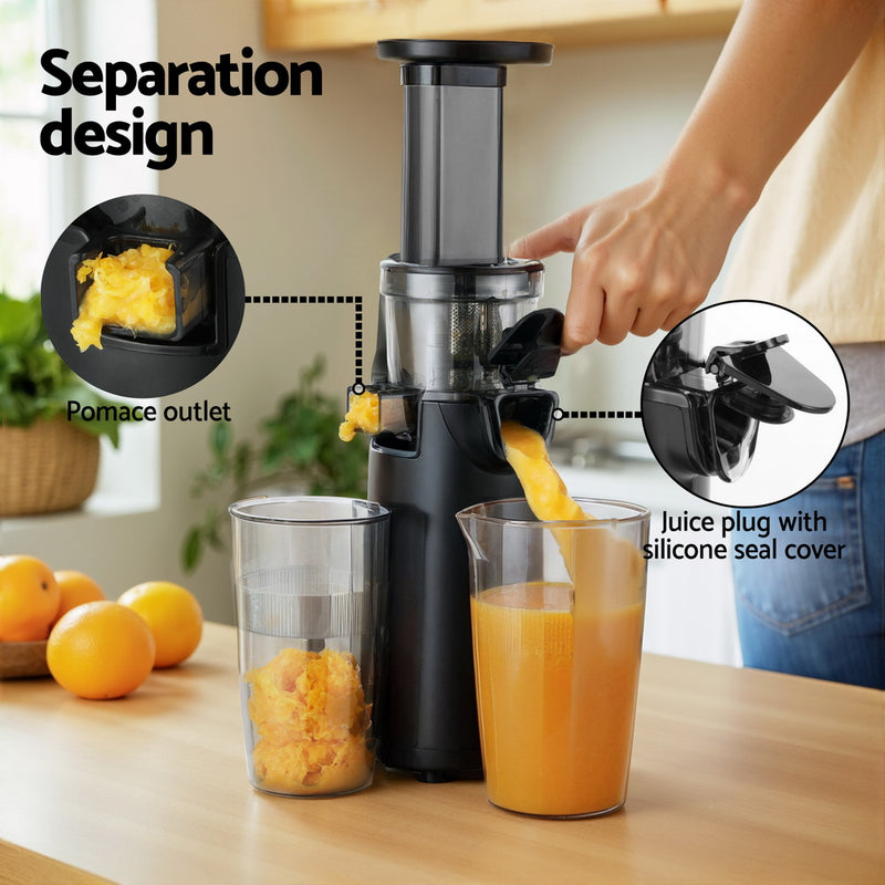 Devanti Slow Juicer Cold Press Fruit Juice Extractor 130W Black