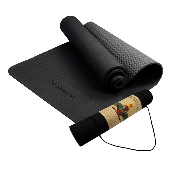 Powertrain Eco-friendly Dual Layer 6mm Yoga Mat | Midnight | Non-slip Surface And Carry Strap For Ultimate Comfort And Portability