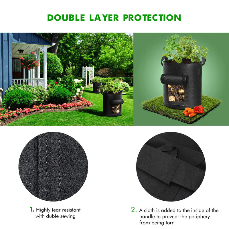 5-Pack 7 Gallons Plant Grow Bag Potato Container Pots with Handles Garden Planter Black