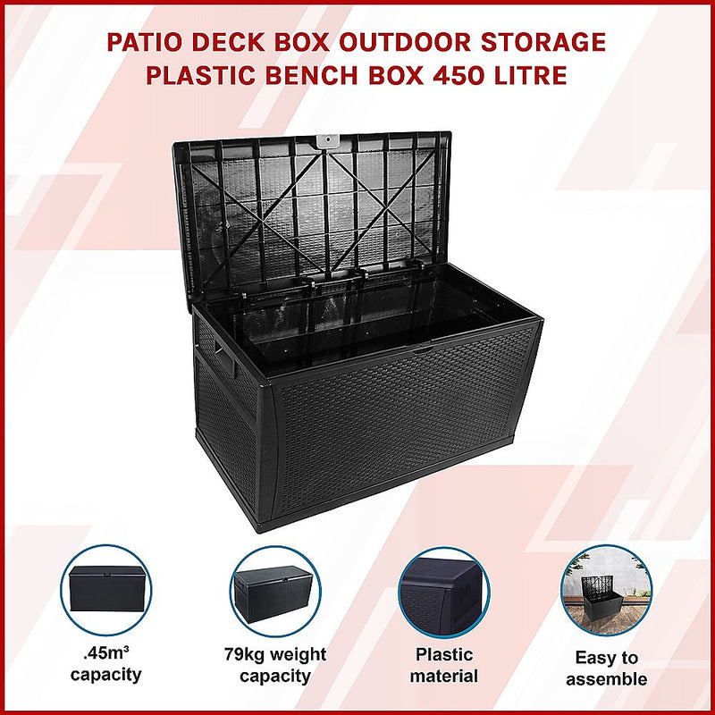 Patio Deck Box Outdoor Storage Plastic Bench Box 450 Litre