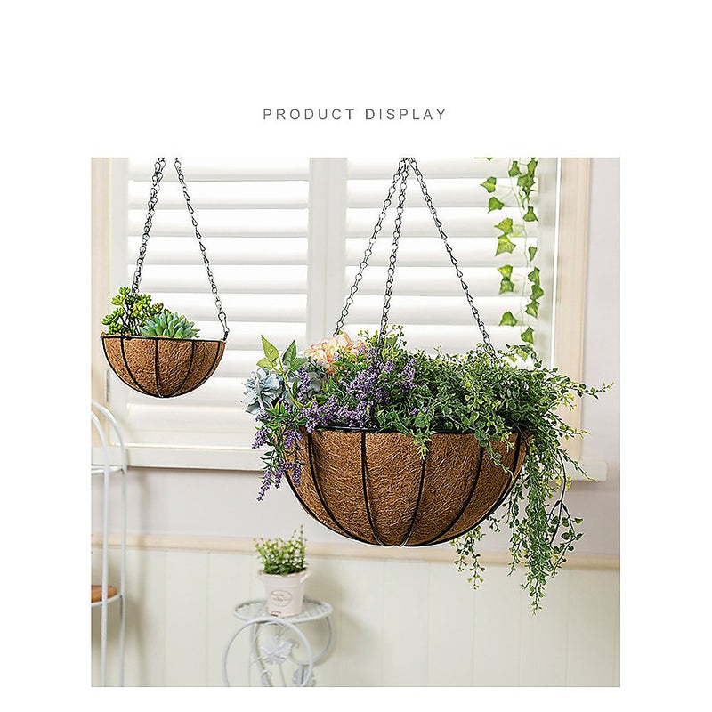 4X Large Garden Hanging Basket With Coir Liner & Chain Flower Plant Pots Baskets