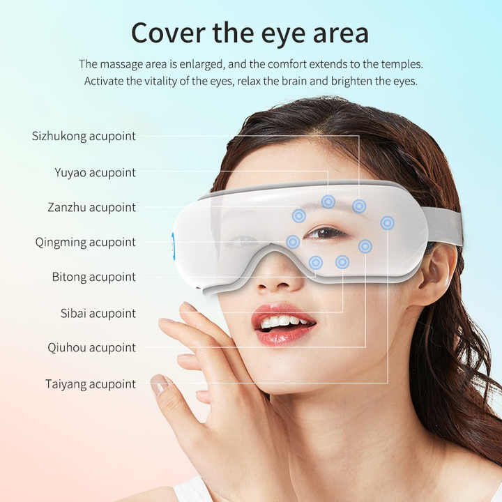 White Air Compression Eye Massager, Heated Eye Massager with Vibration & Bluetooth Music, Portable Eye Care Device