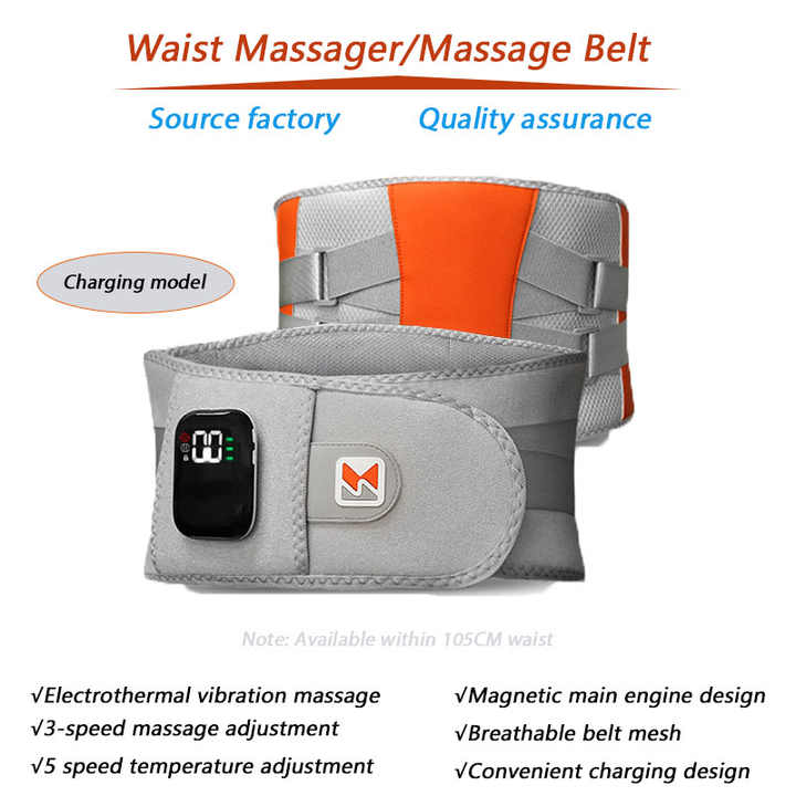 Grey And Orange Wireless Heated Waist Massager with Lumbar Support – Smart Back Pain Relief Device