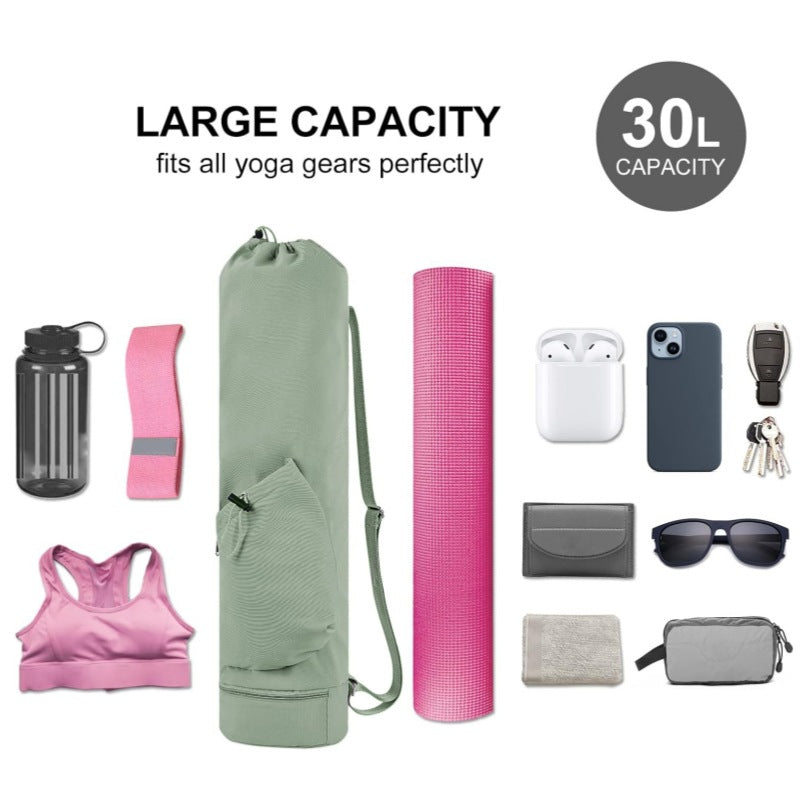 Black Durable Yoga Mat Carry Bag – Multi-Functional Fitness Backpack with Wet Pocket(Mugs are filming props, not included)