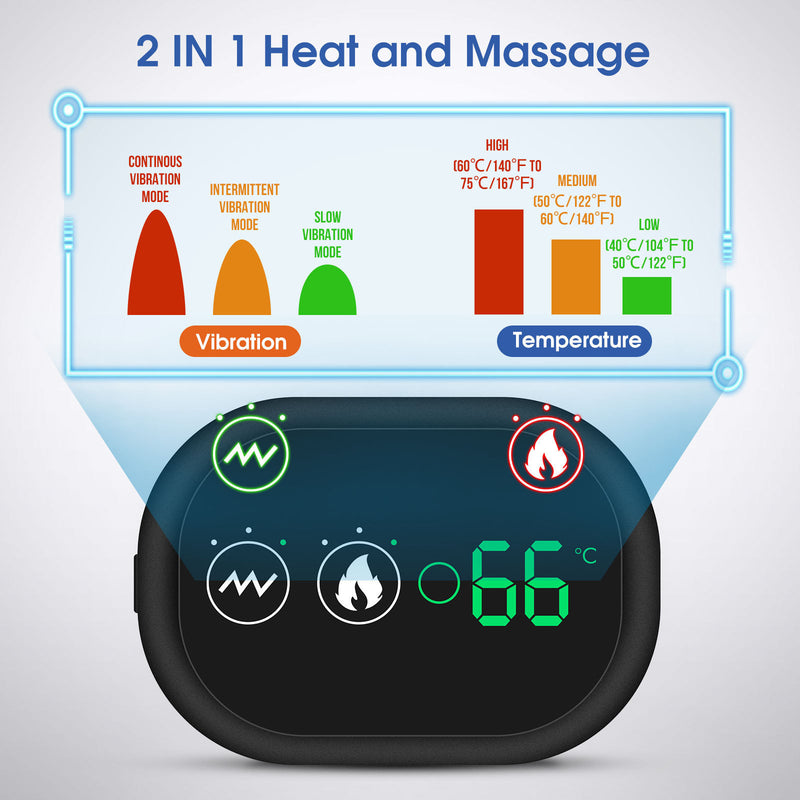 Black Rechargeable Heated Shoulder Massager with LED Display - Adjustable Compression Wrap for Pain Relief and Relaxation