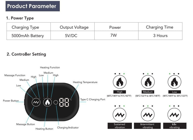 Black Rechargeable Heated Shoulder Massager with LED Display - Adjustable Compression Wrap for Pain Relief and Relaxation