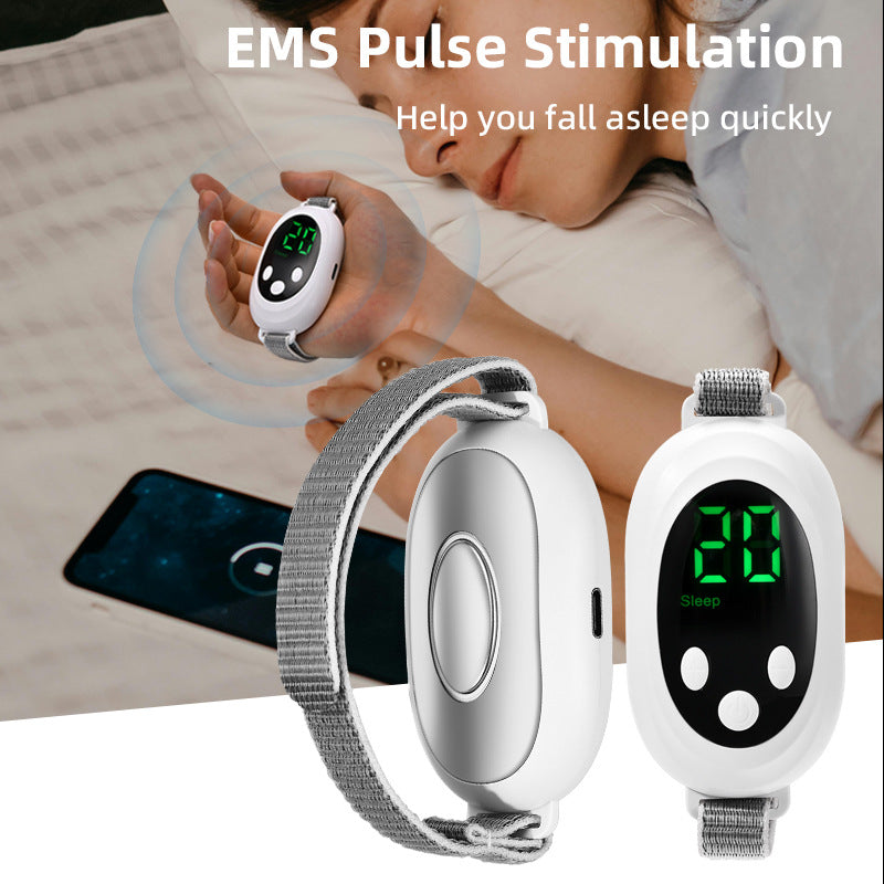 Green Portable Sleep Aid Device - EMS Pulse Relaxation & Stress Relief Gadget with LED Display, Adjustable Wrist Strap