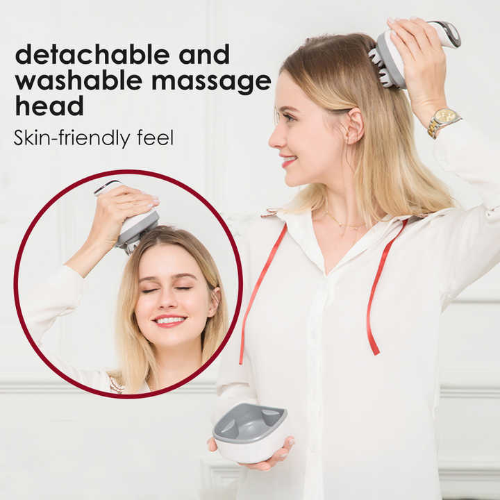 White Rechargeable Electric Scalp Massager with Adjustable Speeds and LED Therapy