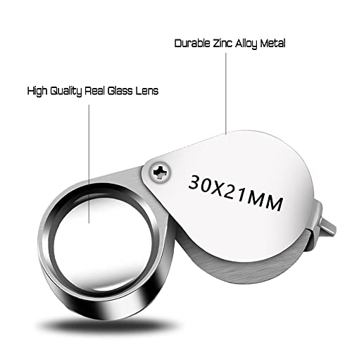 Jewelers Loupe Magnifier Pocket Foldable 30x 21mm Jewelry Eye Magnifying Glass Magnifier for Jewelers Gems Diamonds Plants Coins Stamps Antiques and More