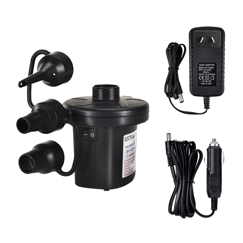 Air Pump Electric Portable Inflator for Inflatable Mattress Pool Boat Raft Swimming Ring Sofa Toy Kayak 100-240V AC/DC 12V with 3 Nozzles