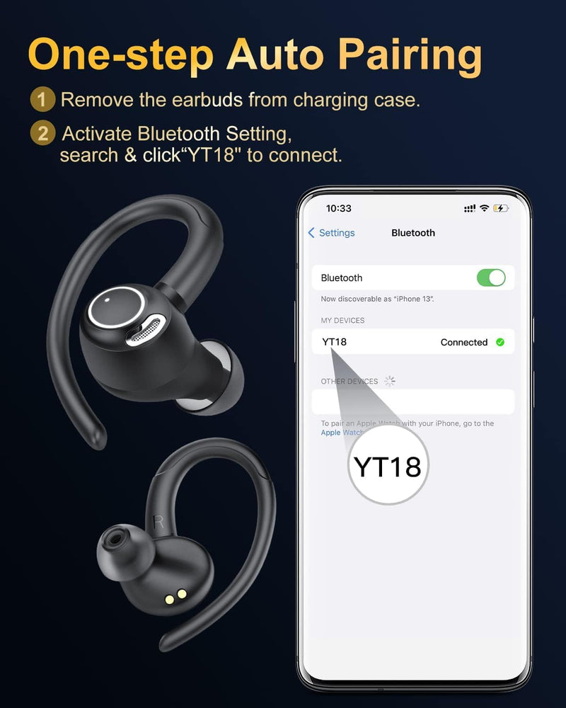 Bluetooth Earbuds Wireless 5.3 Earphones,Over-Ear Headphones HiFi Stereo Sound with ENC Mic,Sport Headsets in Ear EarHooks with 40H Dual LED Display for Running