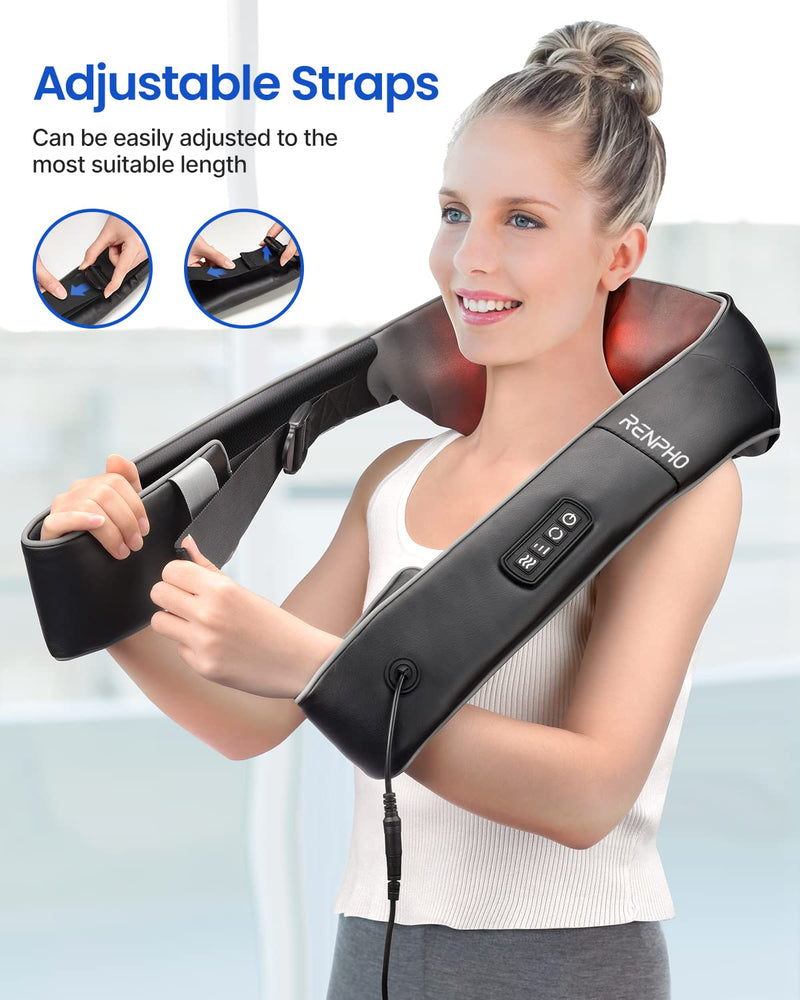 RENPHO Neck Back Massager with Adjustable Straps and Heat, Ideal Gifts, Shiatsu Shoulder Neck Massager with 3D Massage of Deep Tissue, Muscle Pain Relief for Neck, Back, Shoulder, Waist, Legs, Office Chair and Home Use