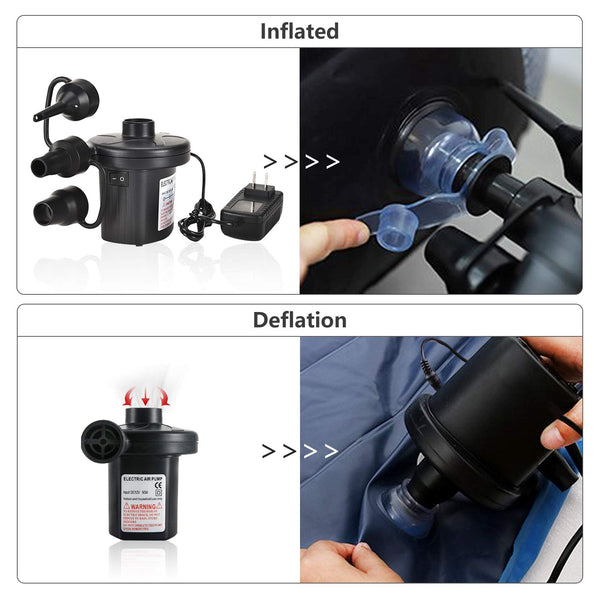 Air Pump Electric Portable Inflator for Inflatable Mattress Pool Boat Raft Swimming Ring Sofa Toy Kayak 100-240V AC/DC 12V with 3 Nozzles