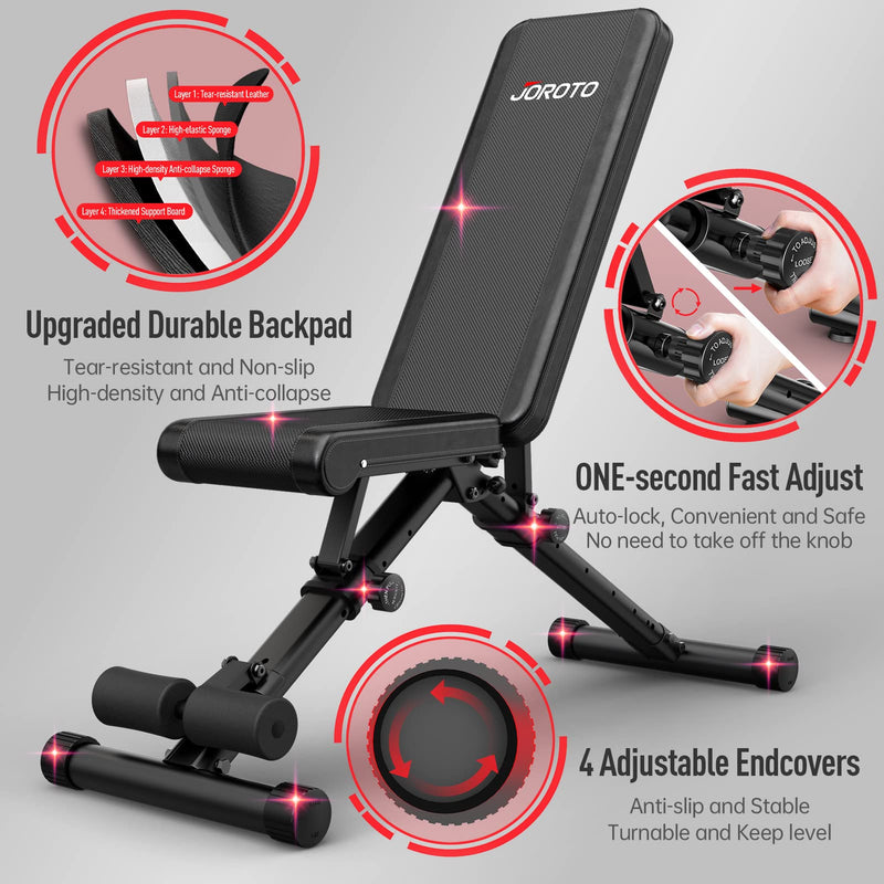 JOROTO Adjustable Weight Bench - Foldable 700 Pounds Load Strength Training Benches for Full Body Workout Bench Press (With Fast Auto-lock Adjustments)